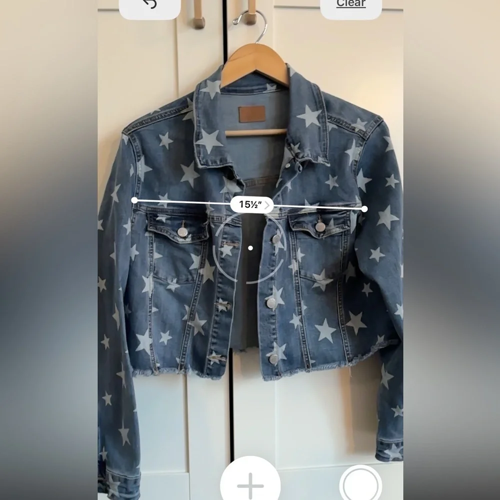 Judy Blue Star Print Jean Jacket Size Large Fourth of July USA Size Large - Picture 3 of 6